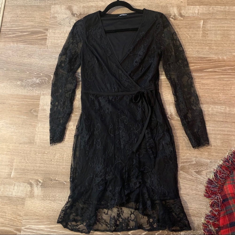 EXPRESS faux wrap black lace dress - Picture 4 of 6
